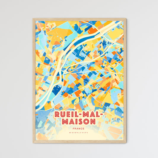 Colorful Rueil-Malmaison France Fine Art Map Blue Orange