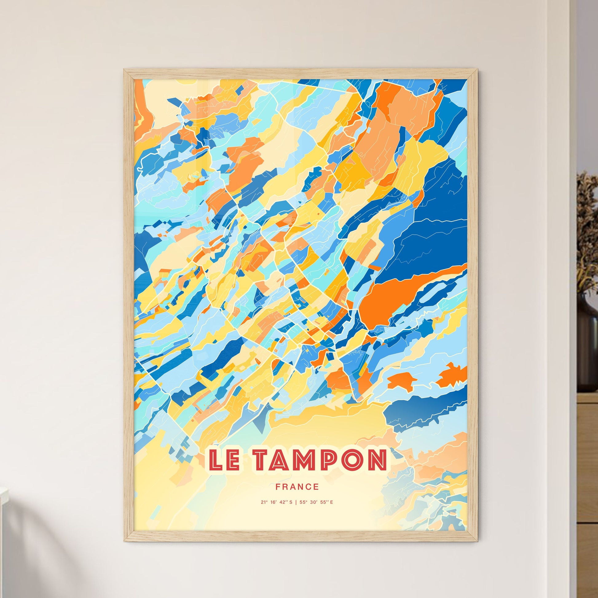 Colorful Le Tampon France Fine Art Map Blue Orange