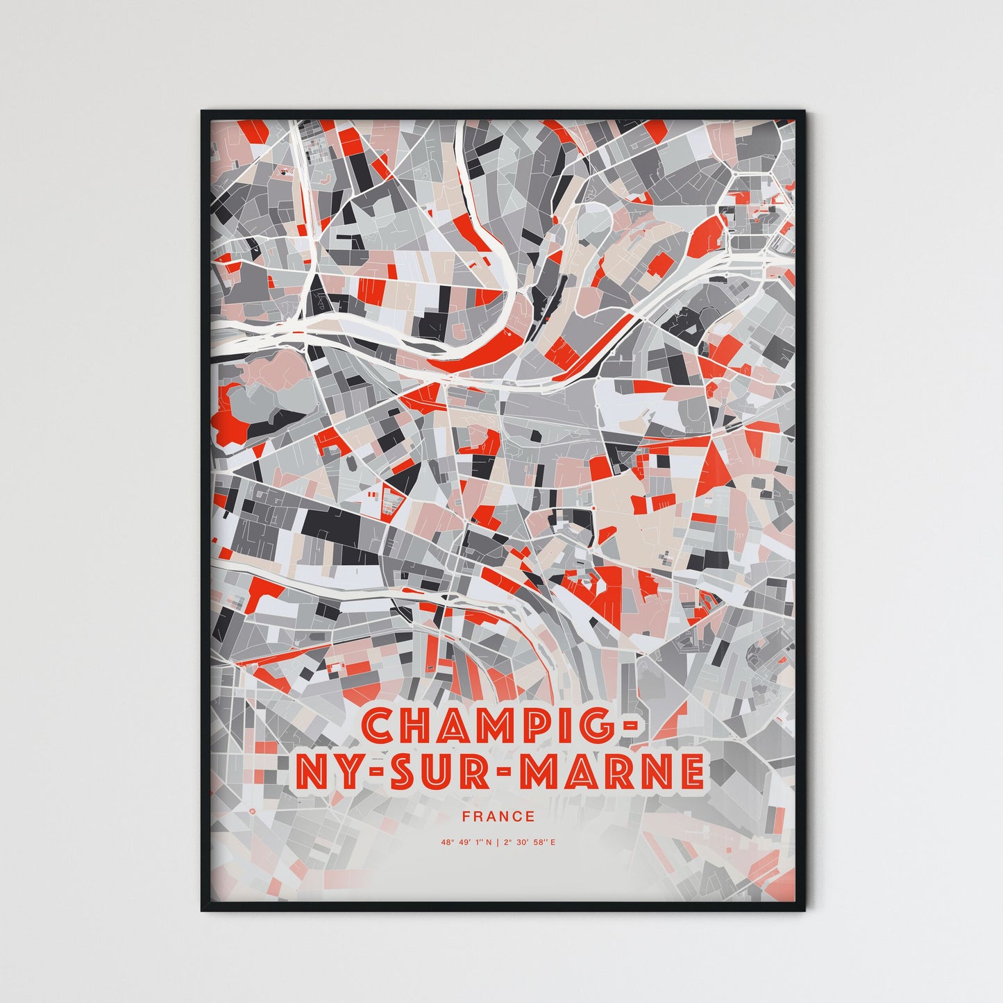 Colorful CHAMPIGNY-SUR-MARNE FRANCE Fine Art Map Modern