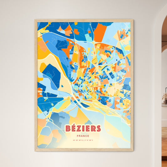 Colorful Béziers France Fine Art Map Blue Orange