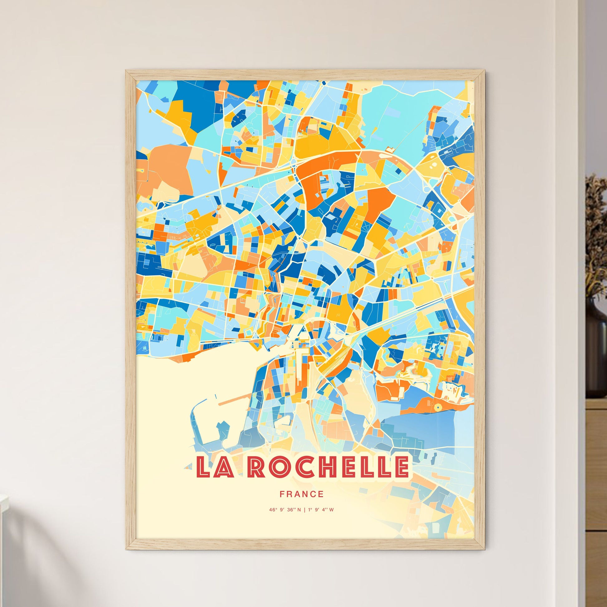 Colorful La Rochelle France Fine Art Map Blue Orange