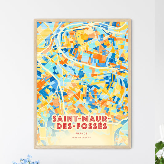 Colorful SAINT-MAUR-DES-FOSSÉS FRANCE Fine Art Map Blue Orange