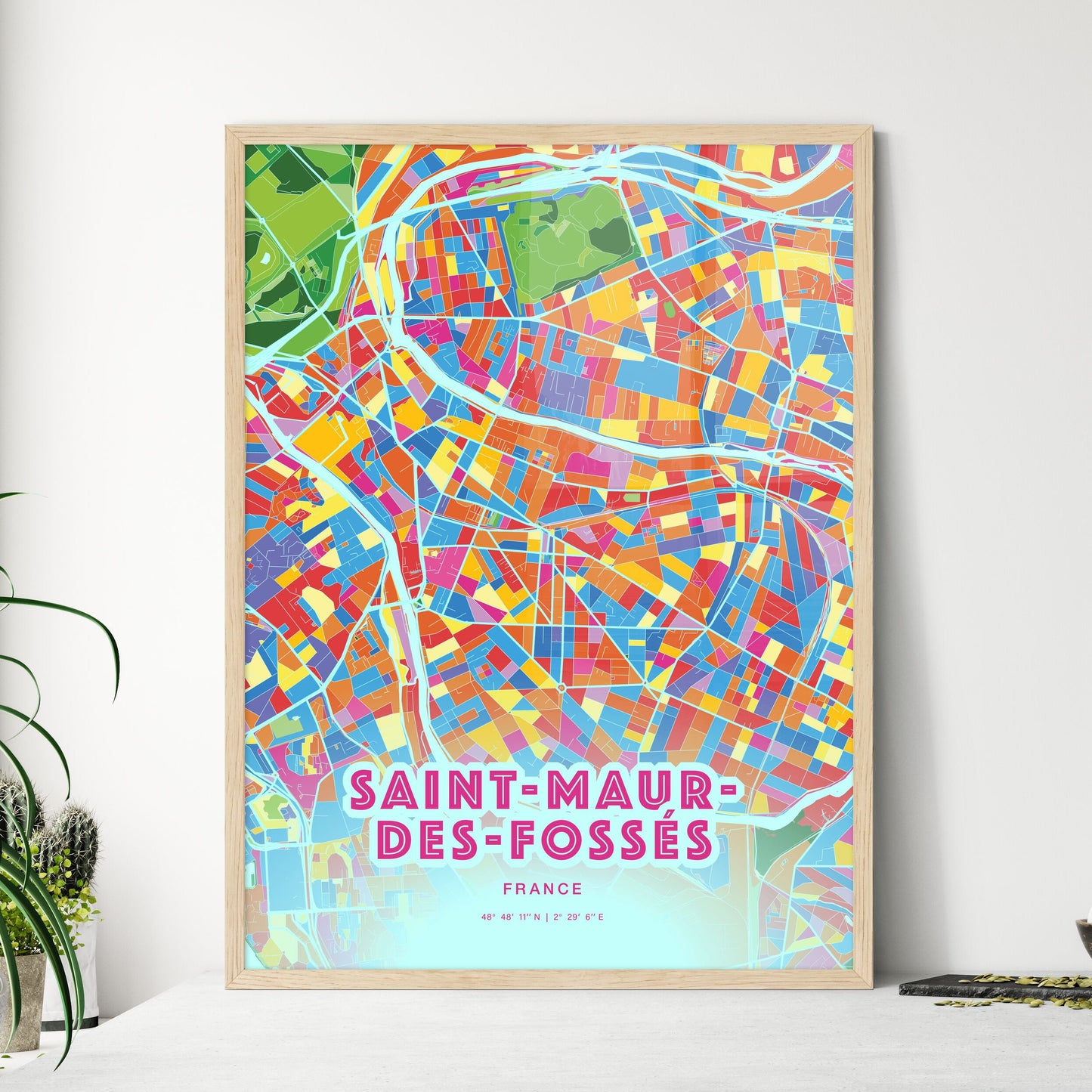 Colorful SAINT-MAUR-DES-FOSSÉS FRANCE Fine Art Map Crazy Colors
