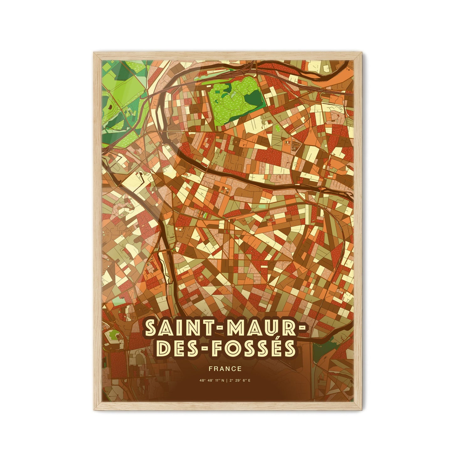 Colorful SAINT-MAUR-DES-FOSSÉS FRANCE Fine Art Map Farmhouse