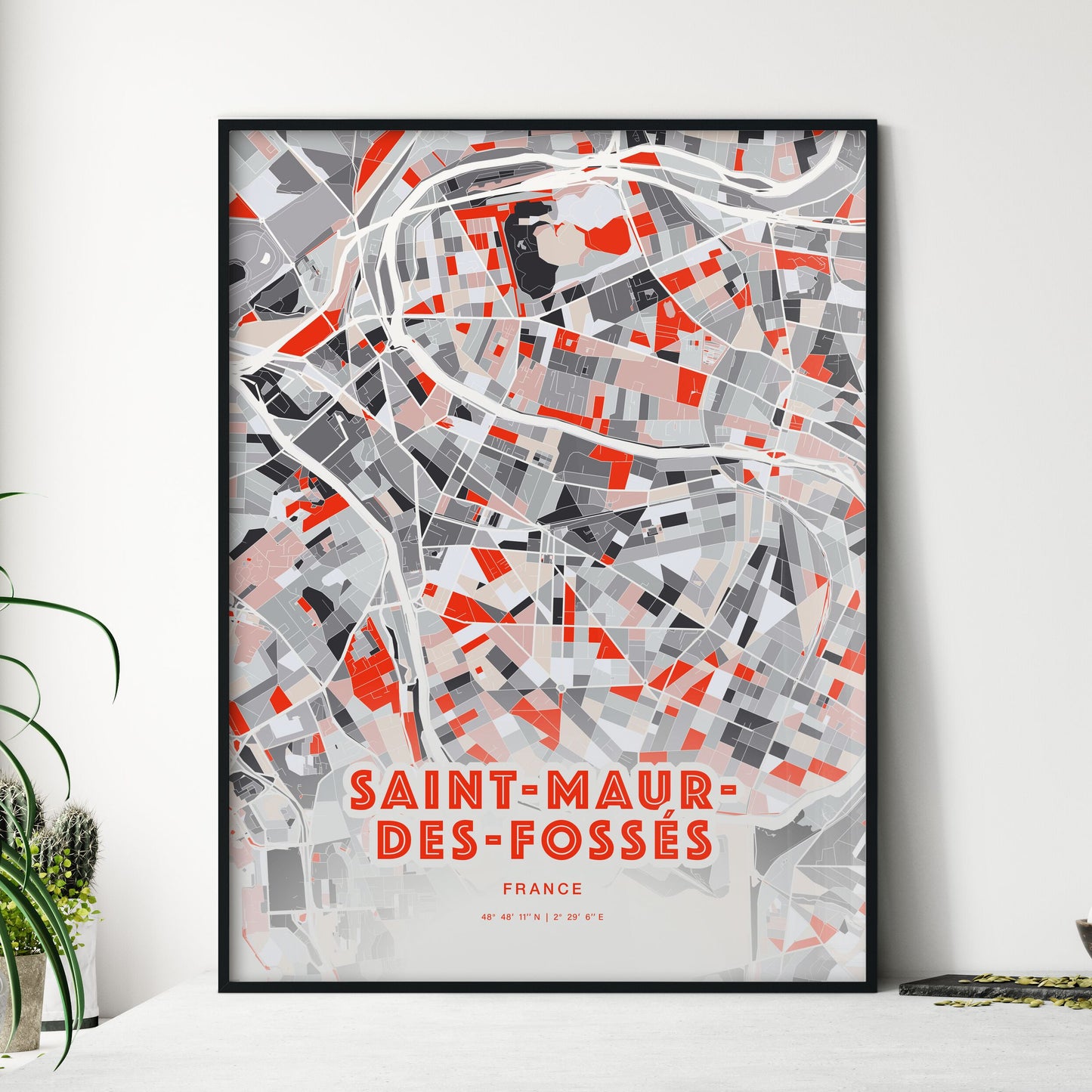 Colorful SAINT-MAUR-DES-FOSSÉS FRANCE Fine Art Map Modern