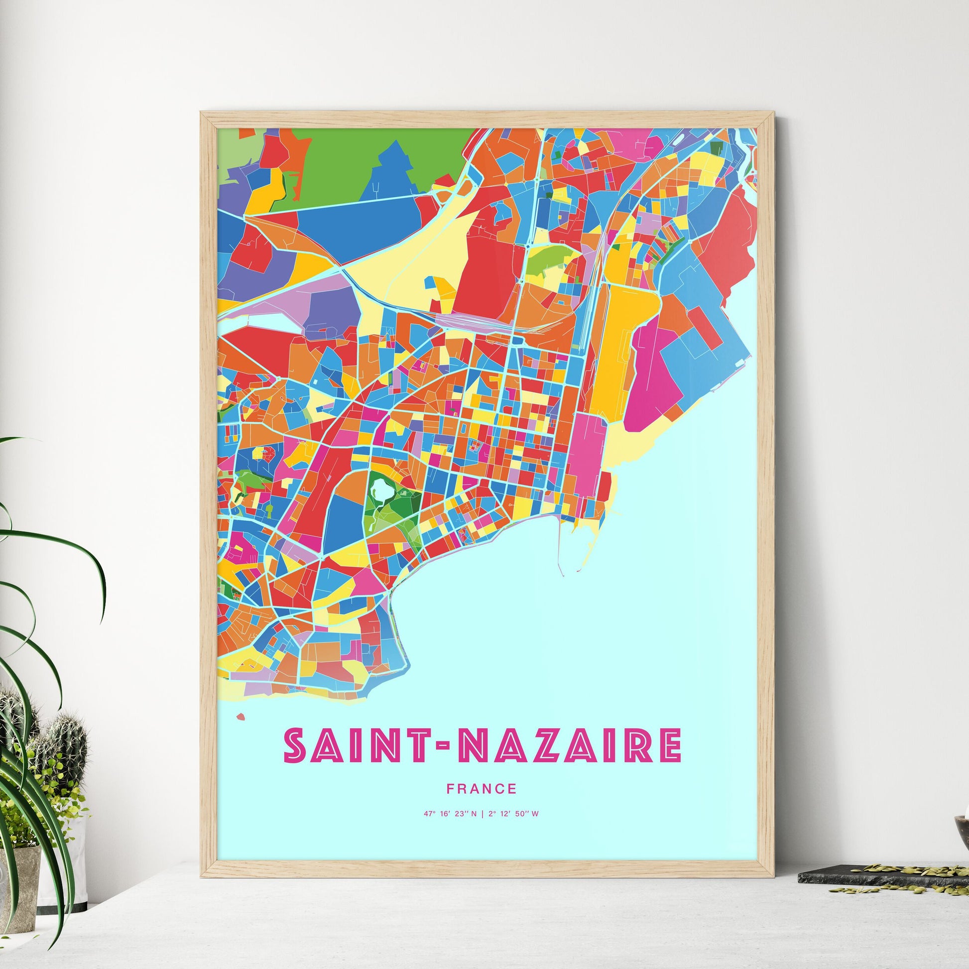Colorful SAINT-NAZAIRE FRANCE Fine Art Map Crazy Colors