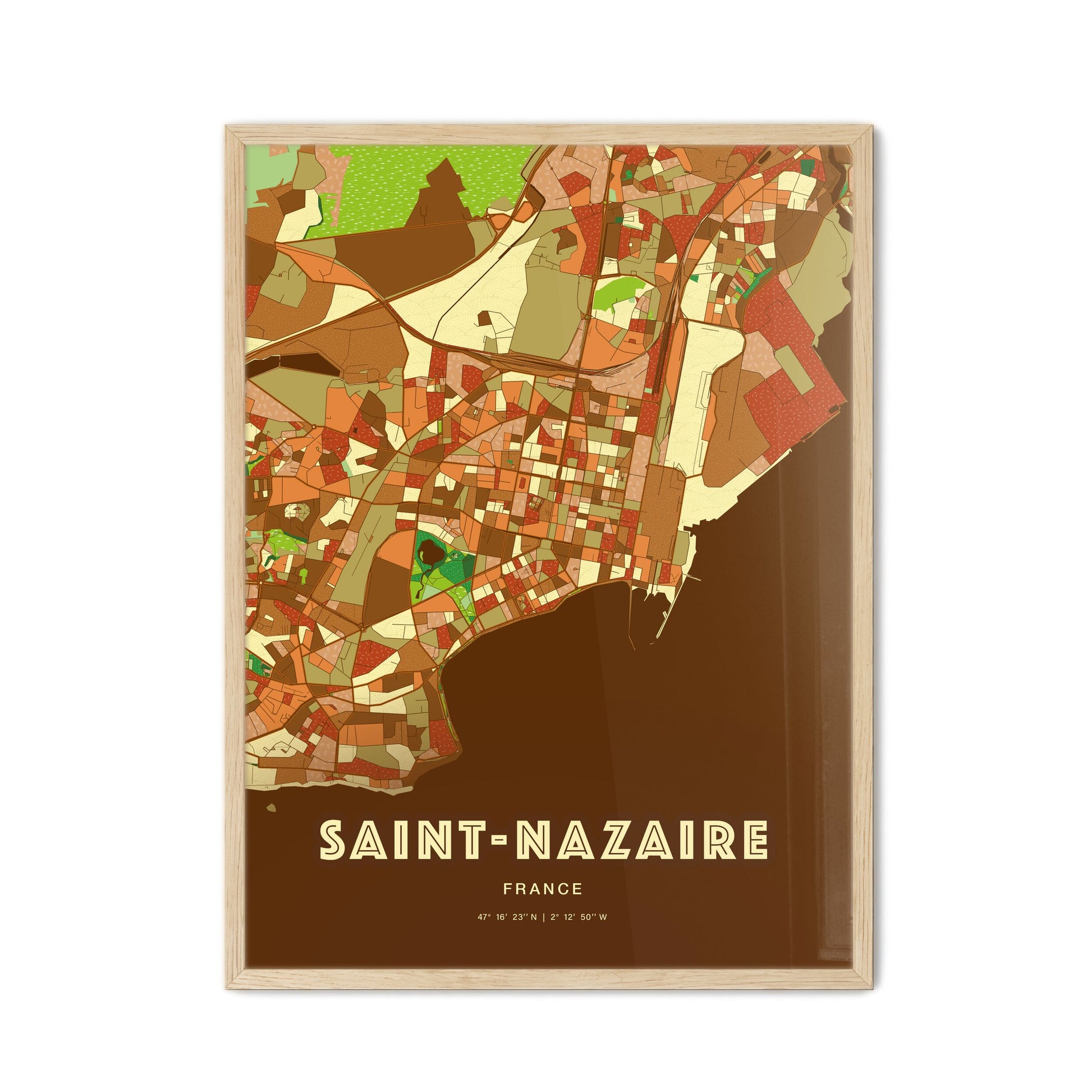 Colorful SAINT-NAZAIRE FRANCE Fine Art Map Farmhouse
