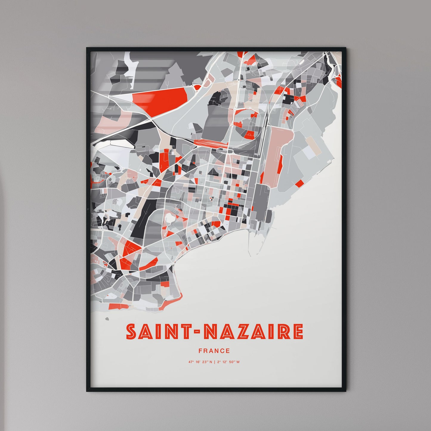 Colorful SAINT-NAZAIRE FRANCE Fine Art Map Modern