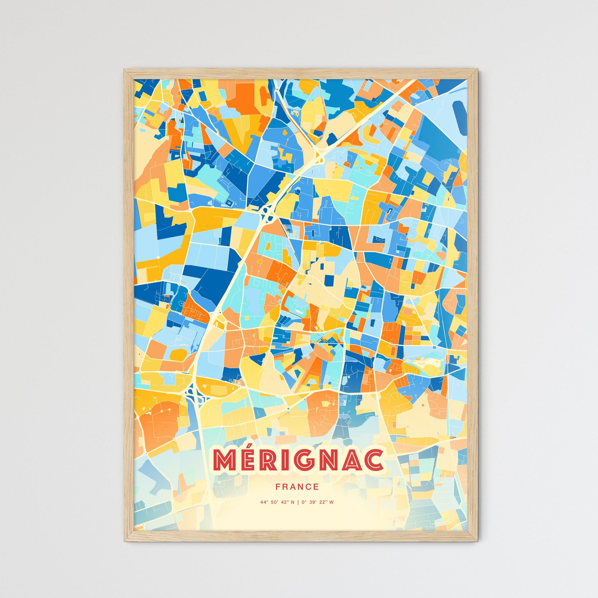 Colorful MÉRIGNAC FRANCE Fine Art Map Blue Orange