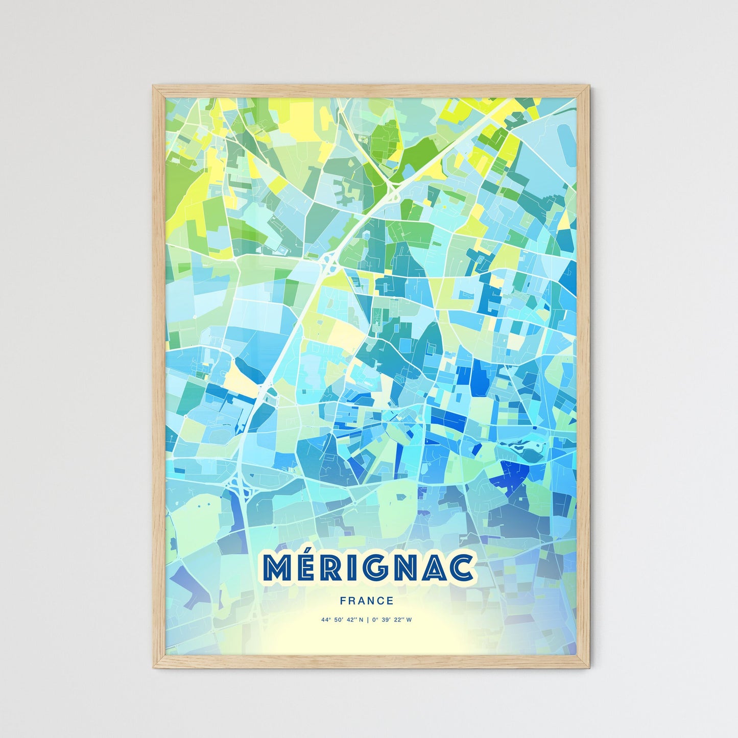 Colorful MÉRIGNAC FRANCE Fine Art Map Cool Blue