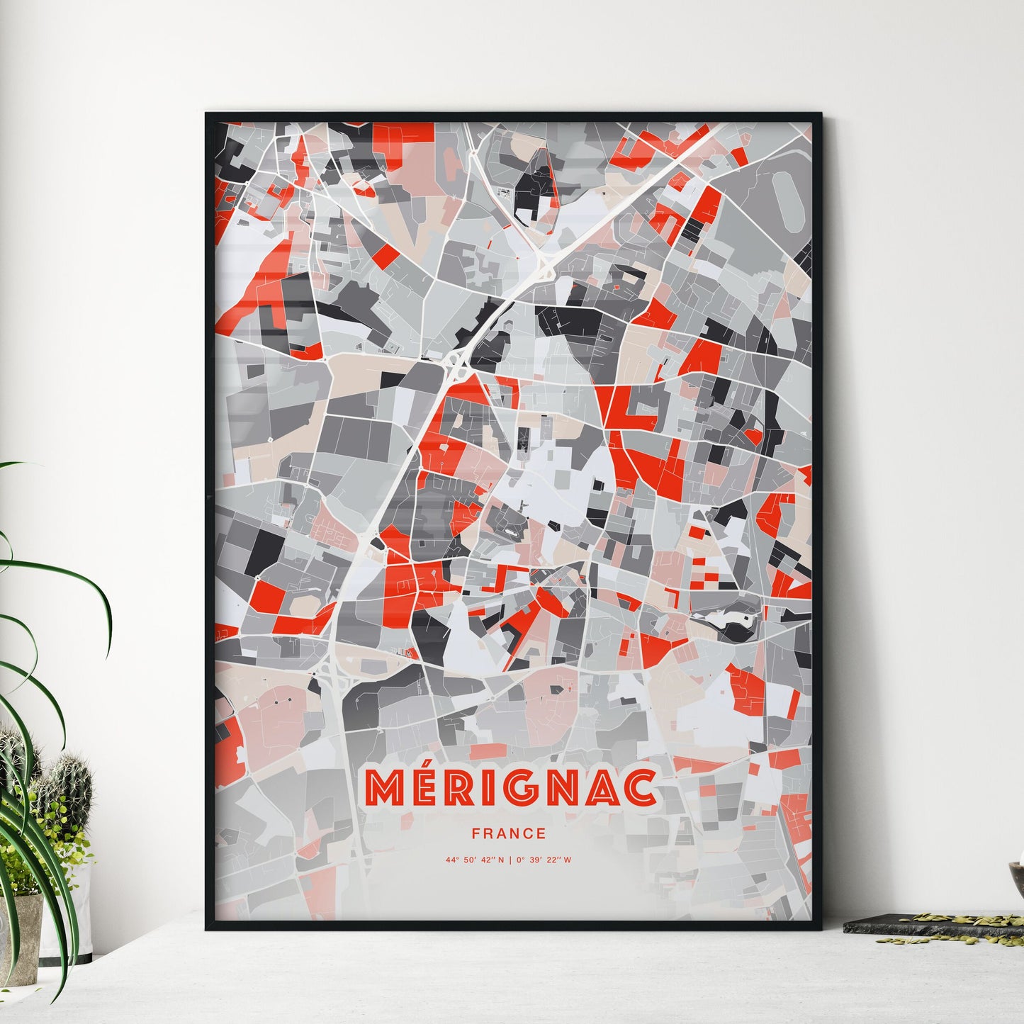 Colorful MÉRIGNAC FRANCE Fine Art Map Modern