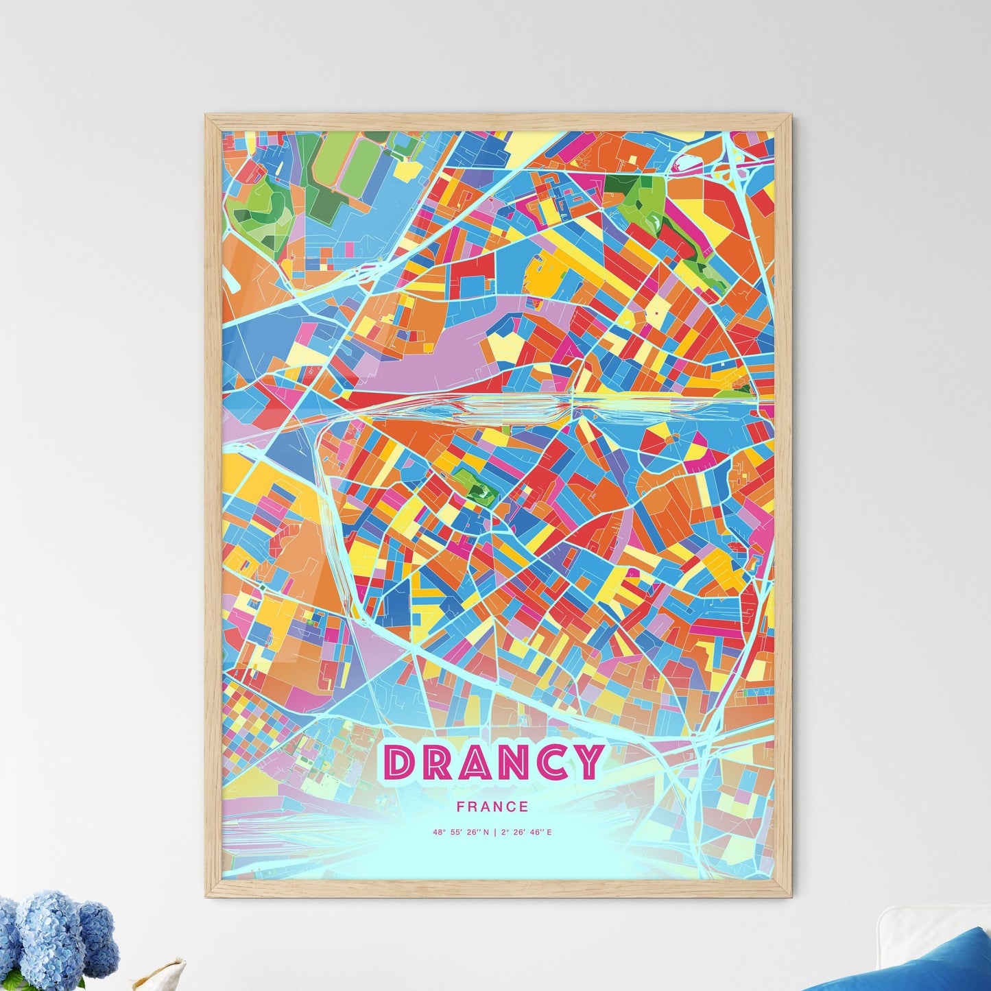 Colorful DRANCY FRANCE Fine Art Map Crazy Colors