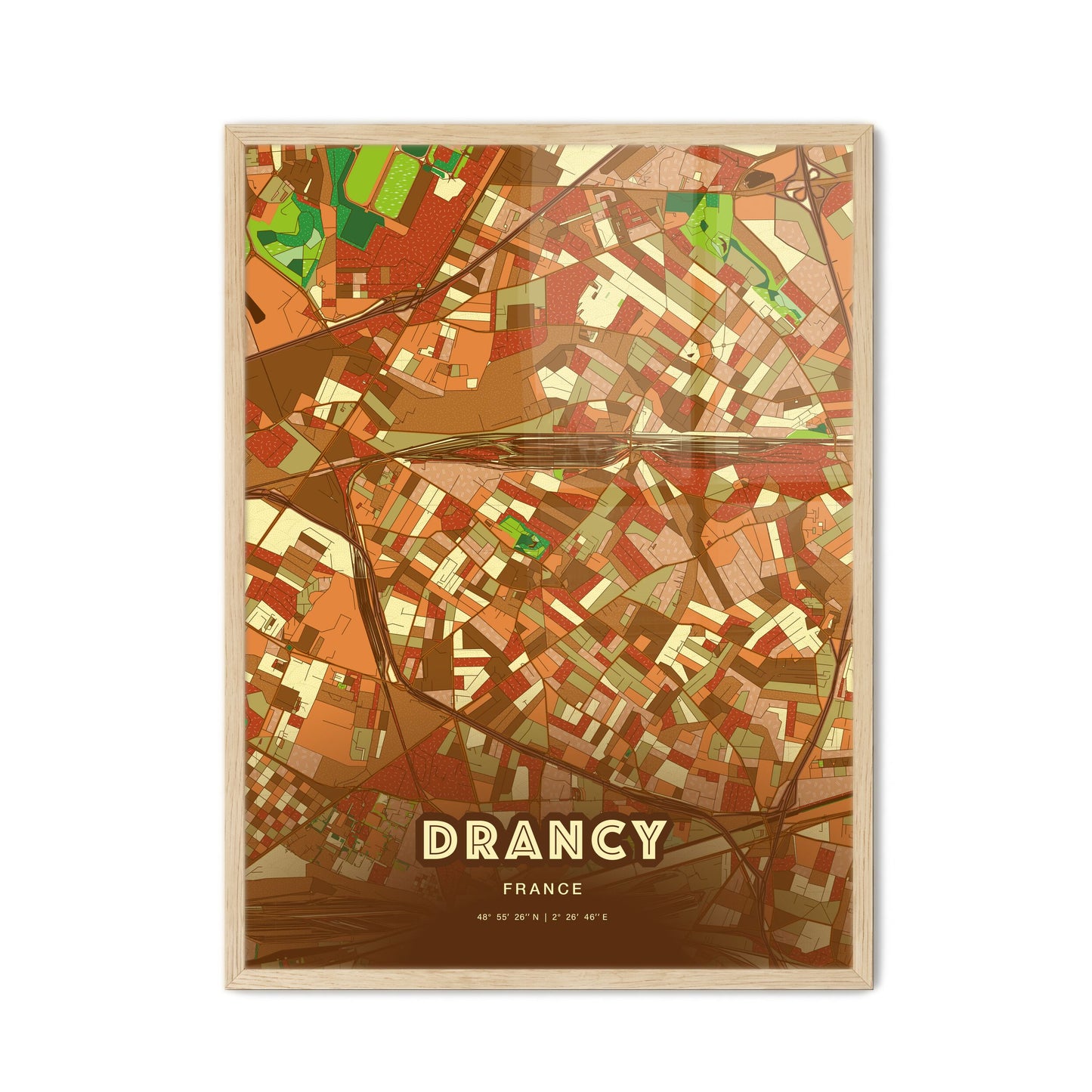 Colorful DRANCY FRANCE Fine Art Map Farmhouse