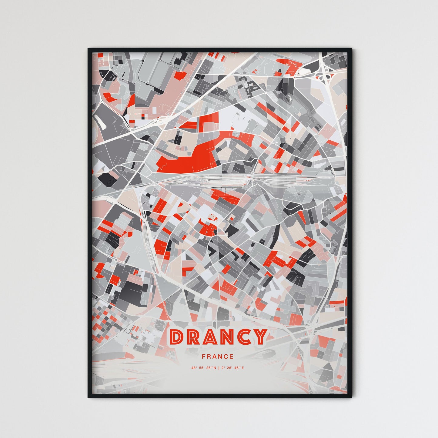 Colorful DRANCY FRANCE Fine Art Map Modern