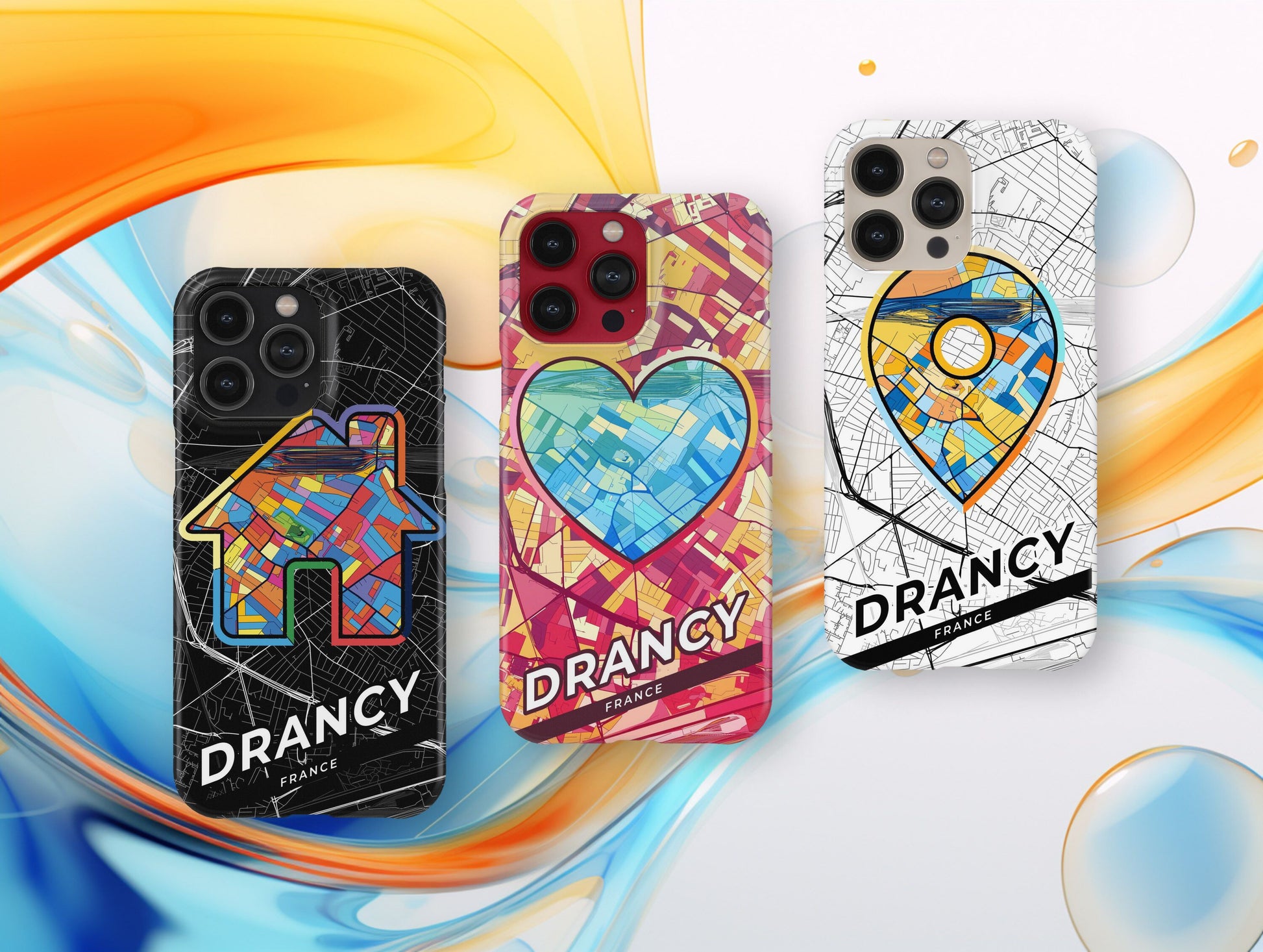 Drancy France slim phone case with colorful icon. Birthday, wedding or housewarming gift. Couple match cases.