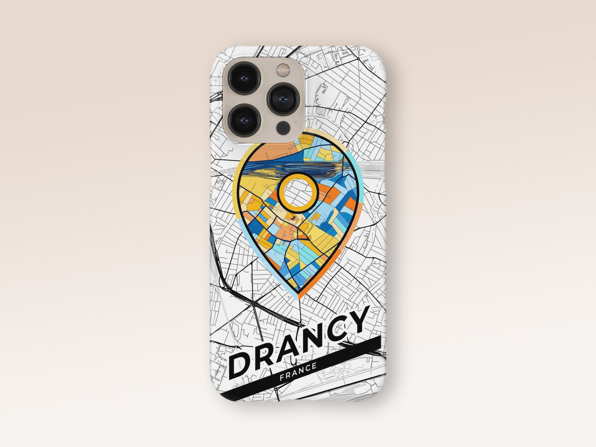 Drancy France slim phone case with colorful icon. Birthday, wedding or housewarming gift. Couple match cases. 1