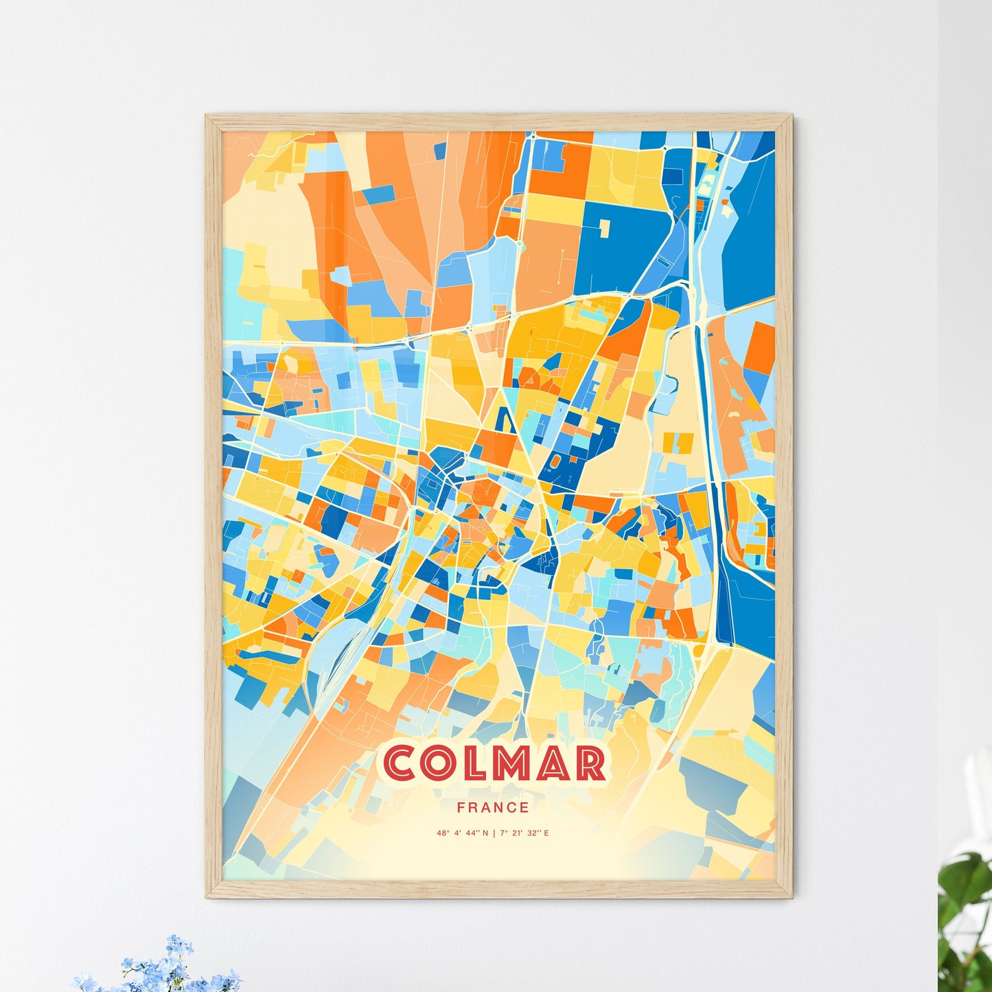 Colorful Colmar France Fine Art Map Blue Orange
