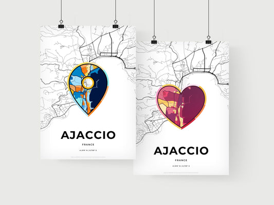 AJACCIO FRANCE minimal art map with a colorful icon. Where it all began, Couple map gift.