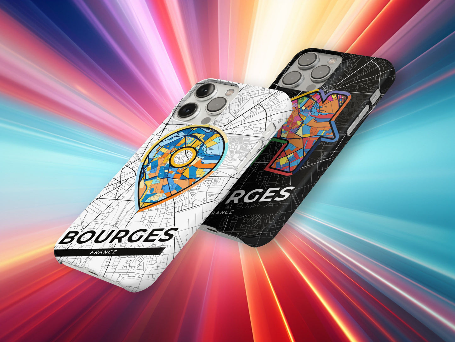 Bourges France slim phone case with colorful icon. Birthday, wedding or housewarming gift. Couple match cases.