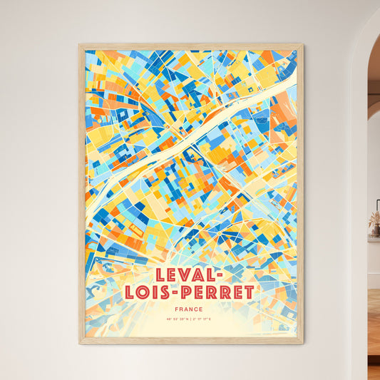 Colorful LEVALLOIS-PERRET FRANCE Fine Art Map Blue Orange