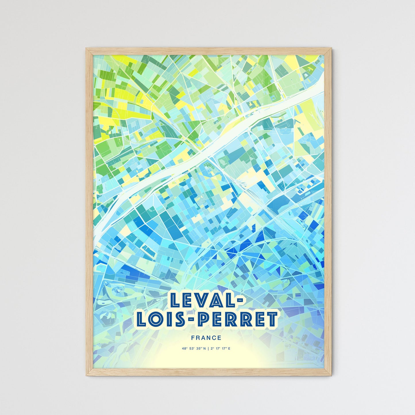 Colorful LEVALLOIS-PERRET FRANCE Fine Art Map Cool Blue