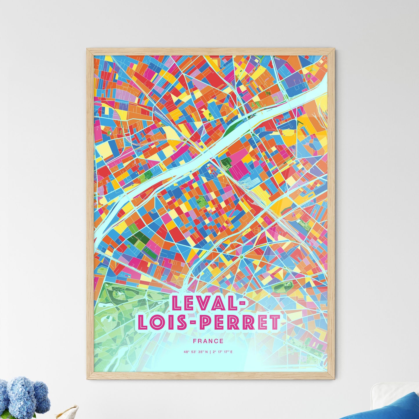 Colorful LEVALLOIS-PERRET FRANCE Fine Art Map Crazy Colors