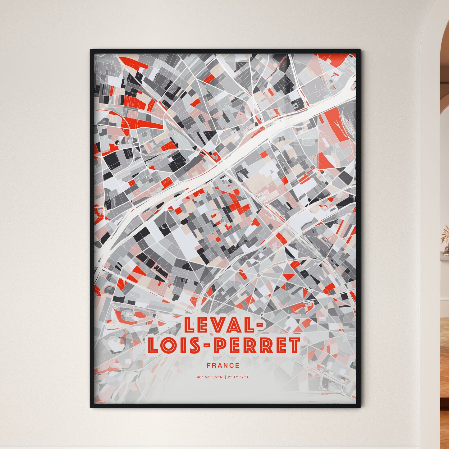 Colorful LEVALLOIS-PERRET FRANCE Fine Art Map Modern