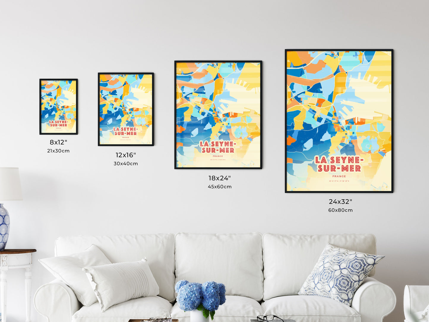 Colorful LA SEYNE-SUR-MER FRANCE Fine Art Map Blue Orange