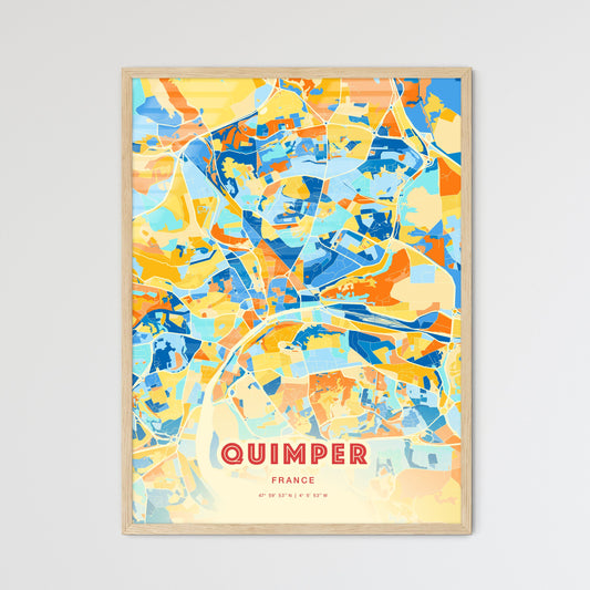 Colorful QUIMPER FRANCE Fine Art Map Blue Orange