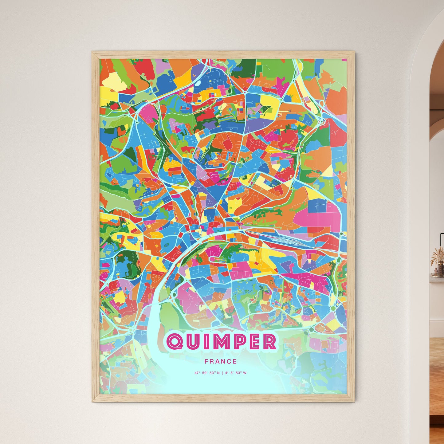 Colorful QUIMPER FRANCE Fine Art Map Crazy Colors