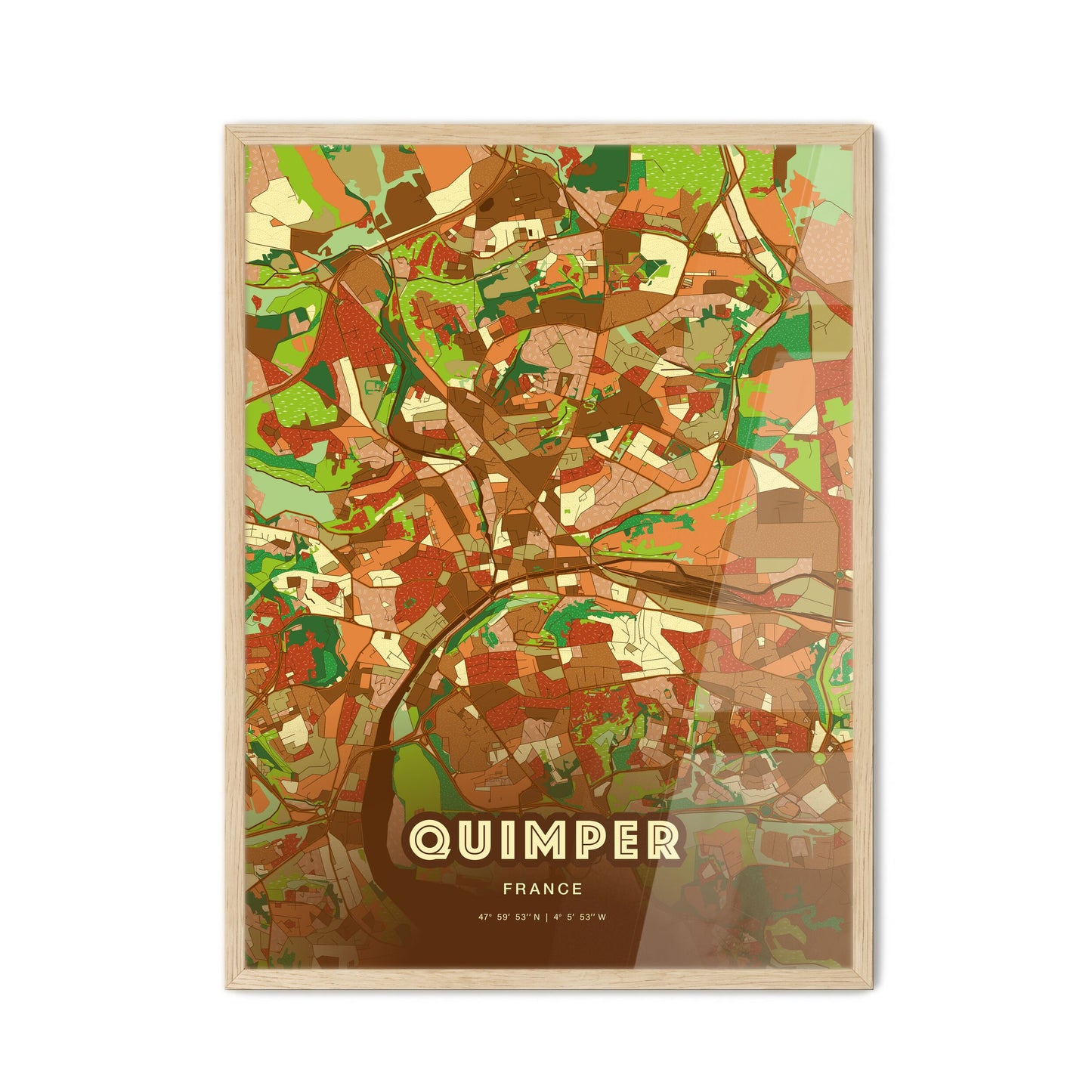 Colorful QUIMPER FRANCE Fine Art Map Farmhouse