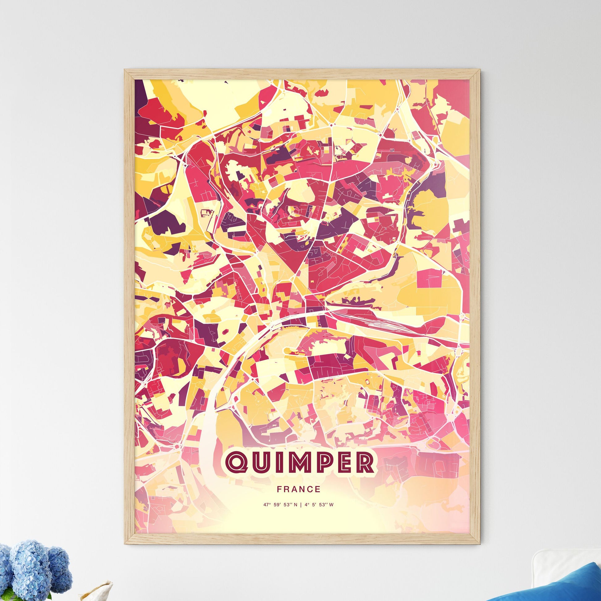 Colorful QUIMPER FRANCE Fine Art Map Hot Red