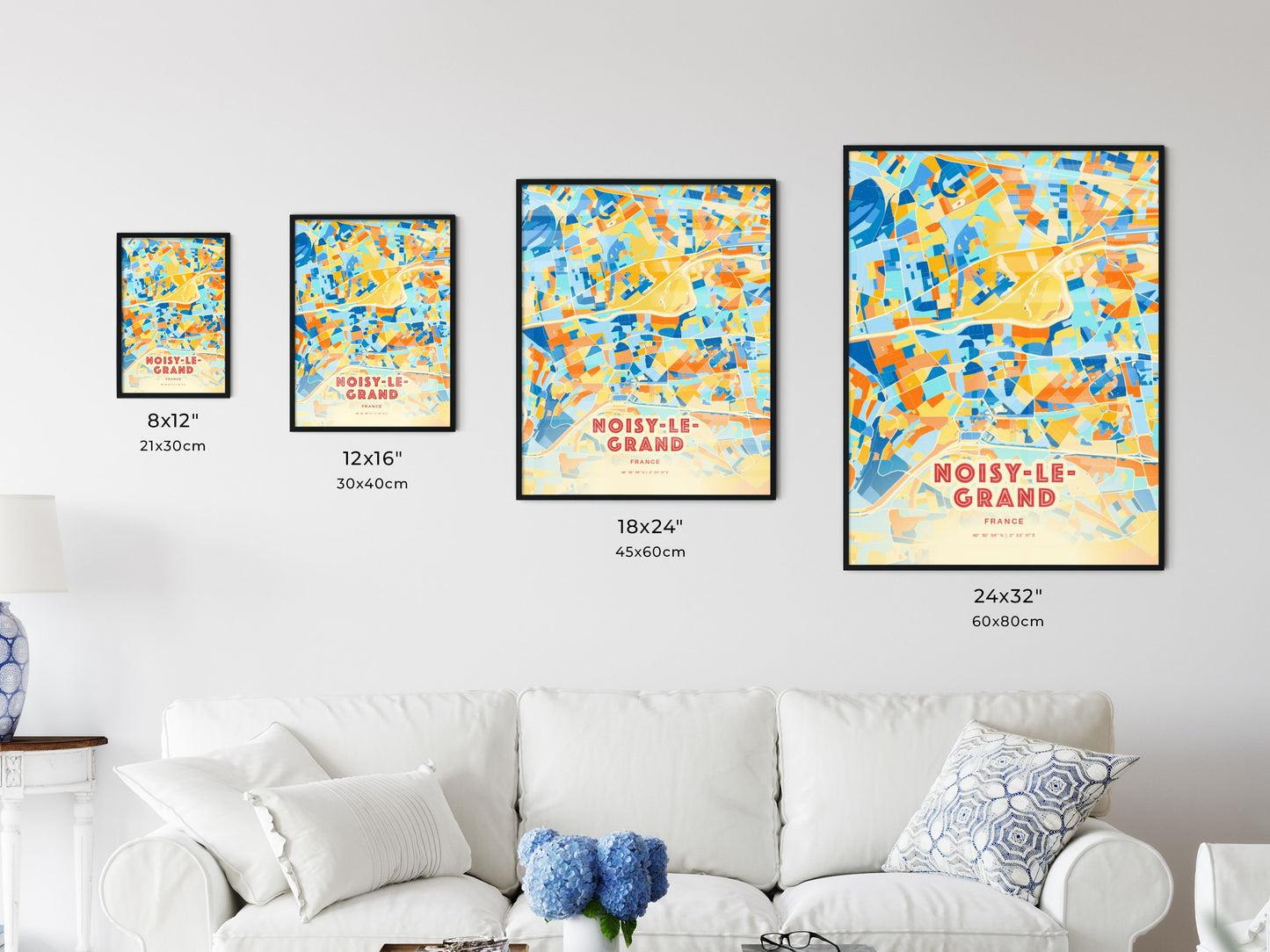 Colorful NOISY-LE-GRAND FRANCE Fine Art Map Blue Orange