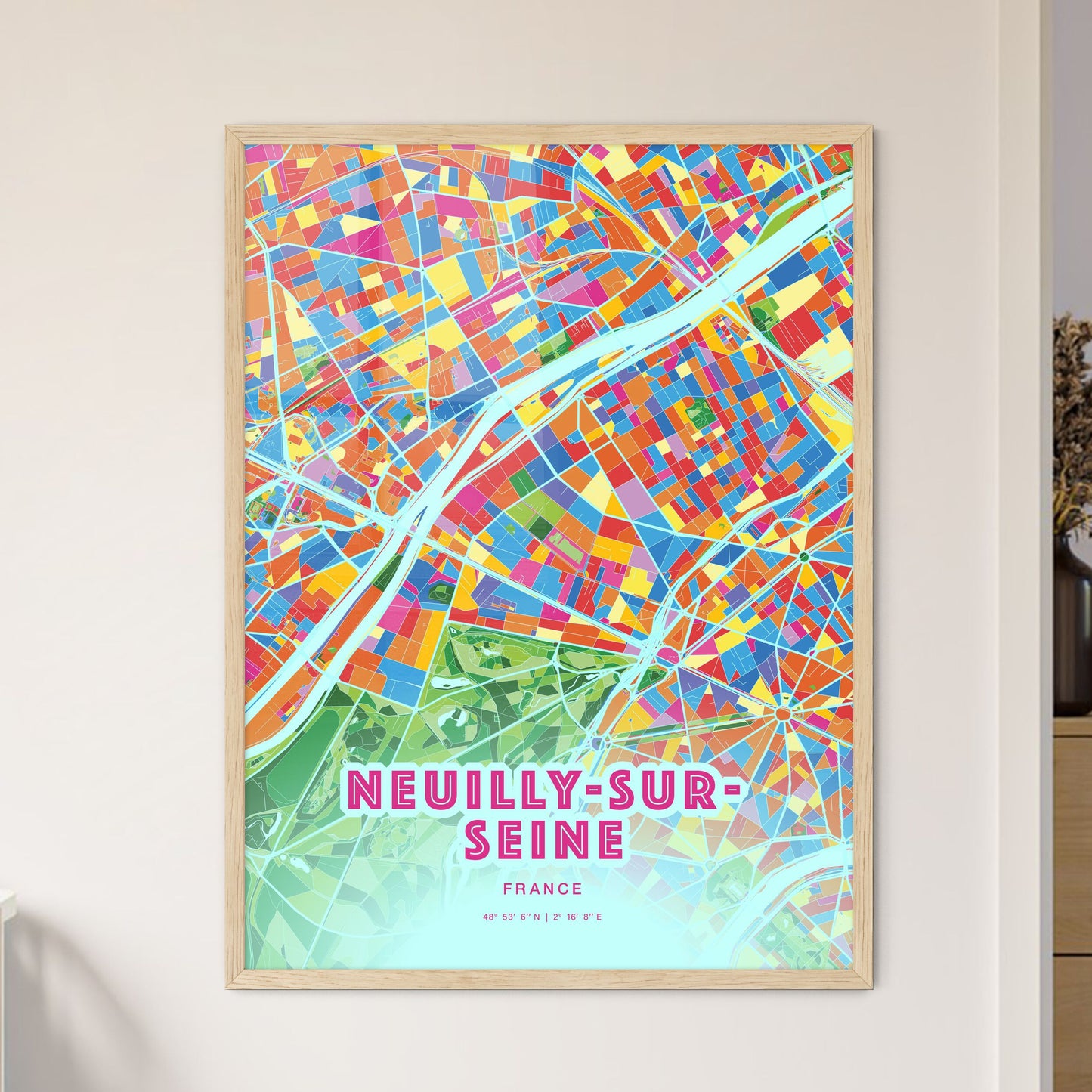 Colorful NEUILLY-SUR-SEINE FRANCE Fine Art Map Crazy Colors