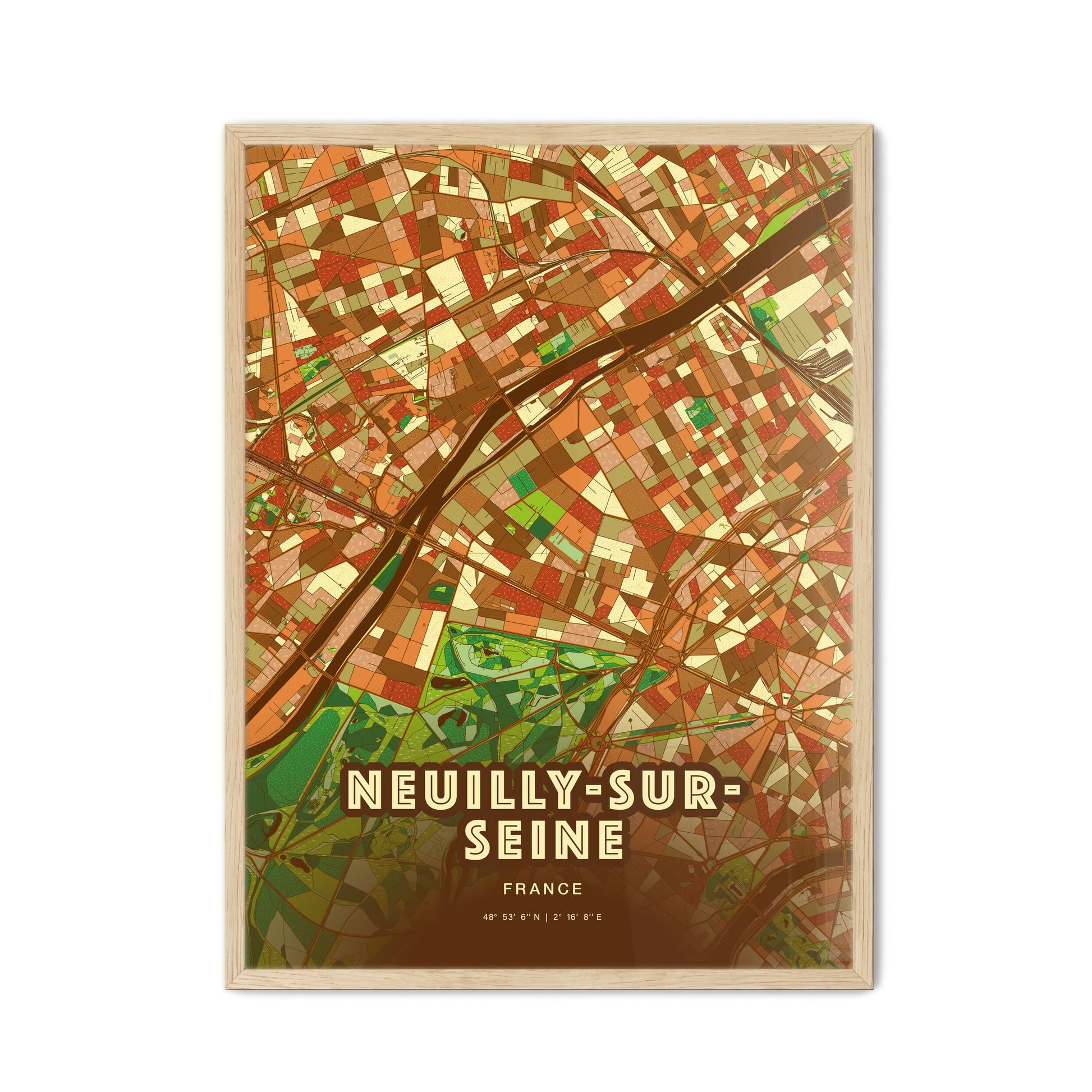 Colorful NEUILLY-SUR-SEINE FRANCE Fine Art Map Farmhouse