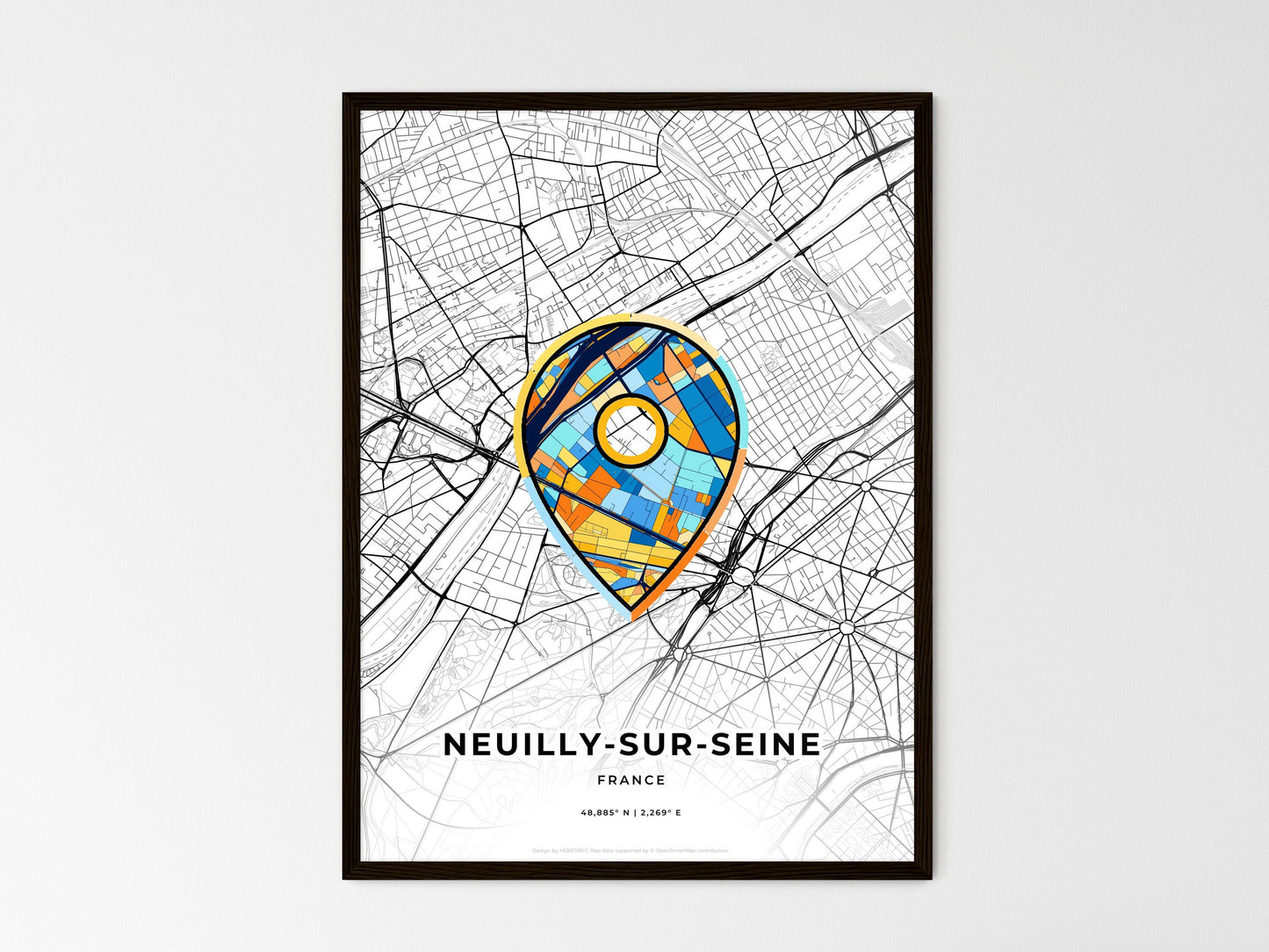 Neuilly-Sur-Seine France wedding art map with pointer icon