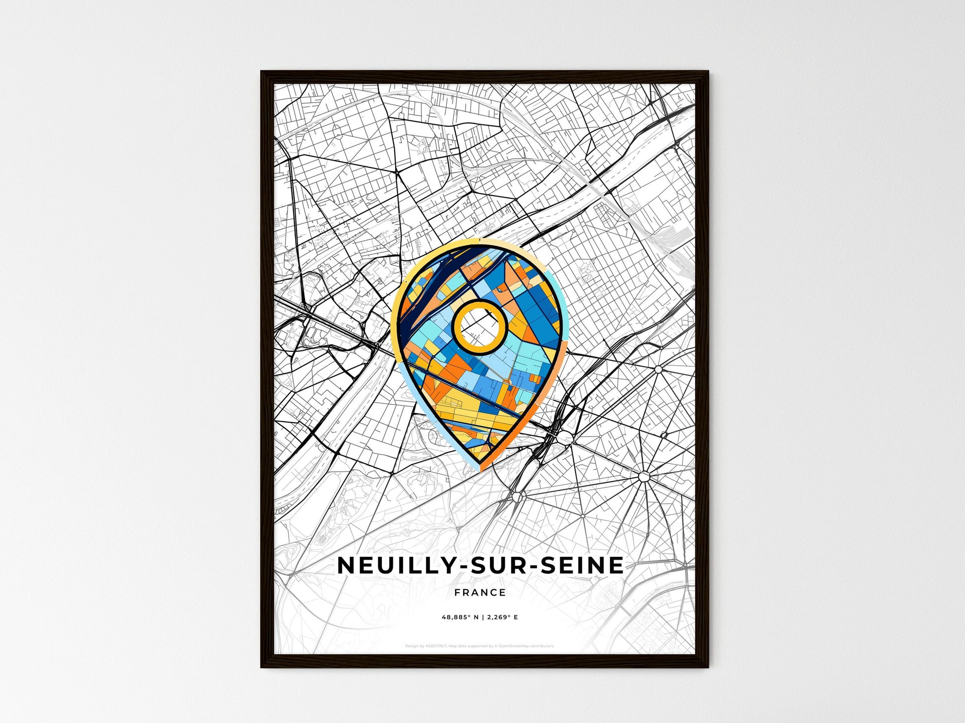 Neuilly-Sur-Seine France wedding art map with pointer icon