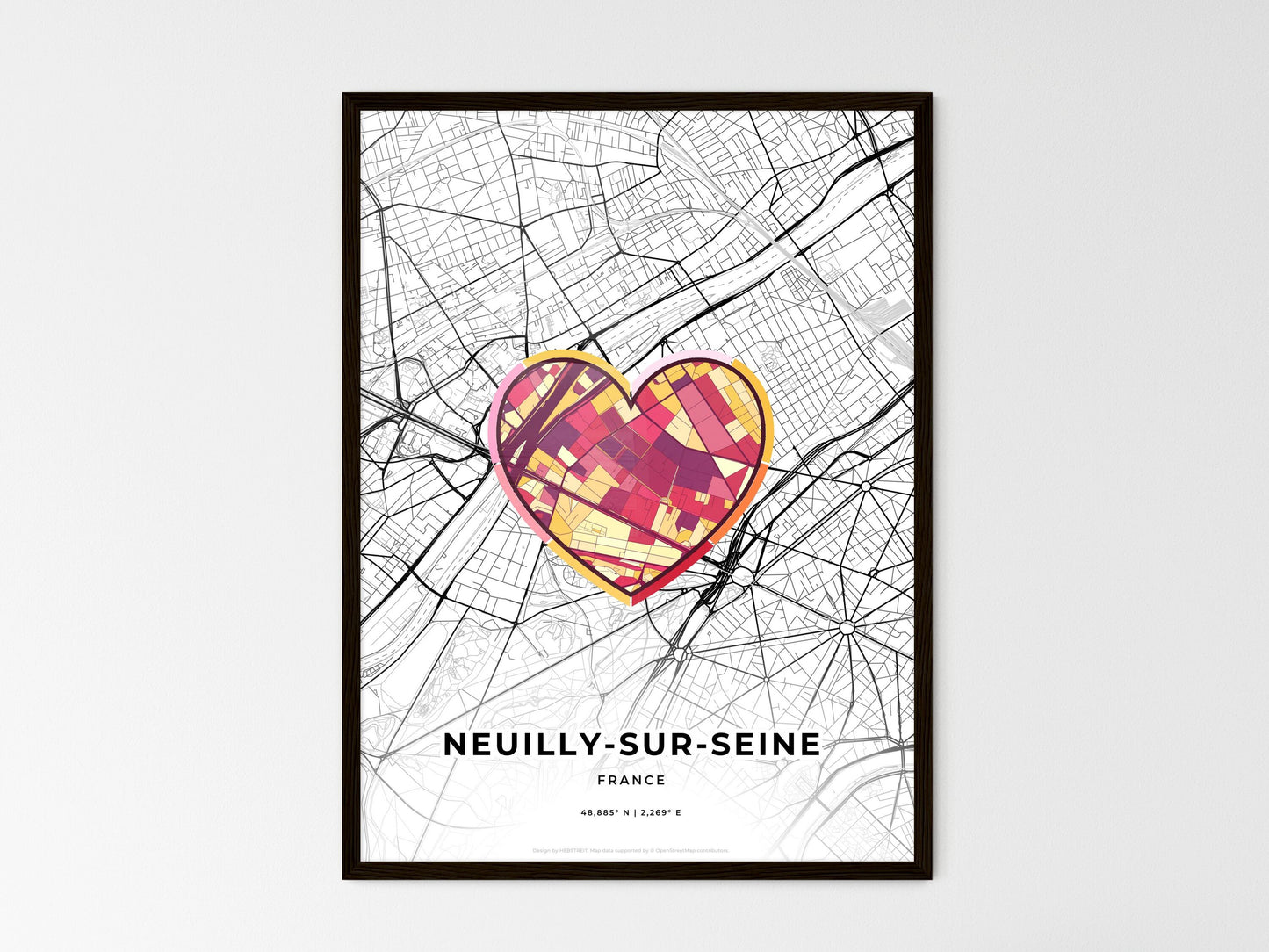Neuilly-Sur-Seine France wedding art map with heart icon