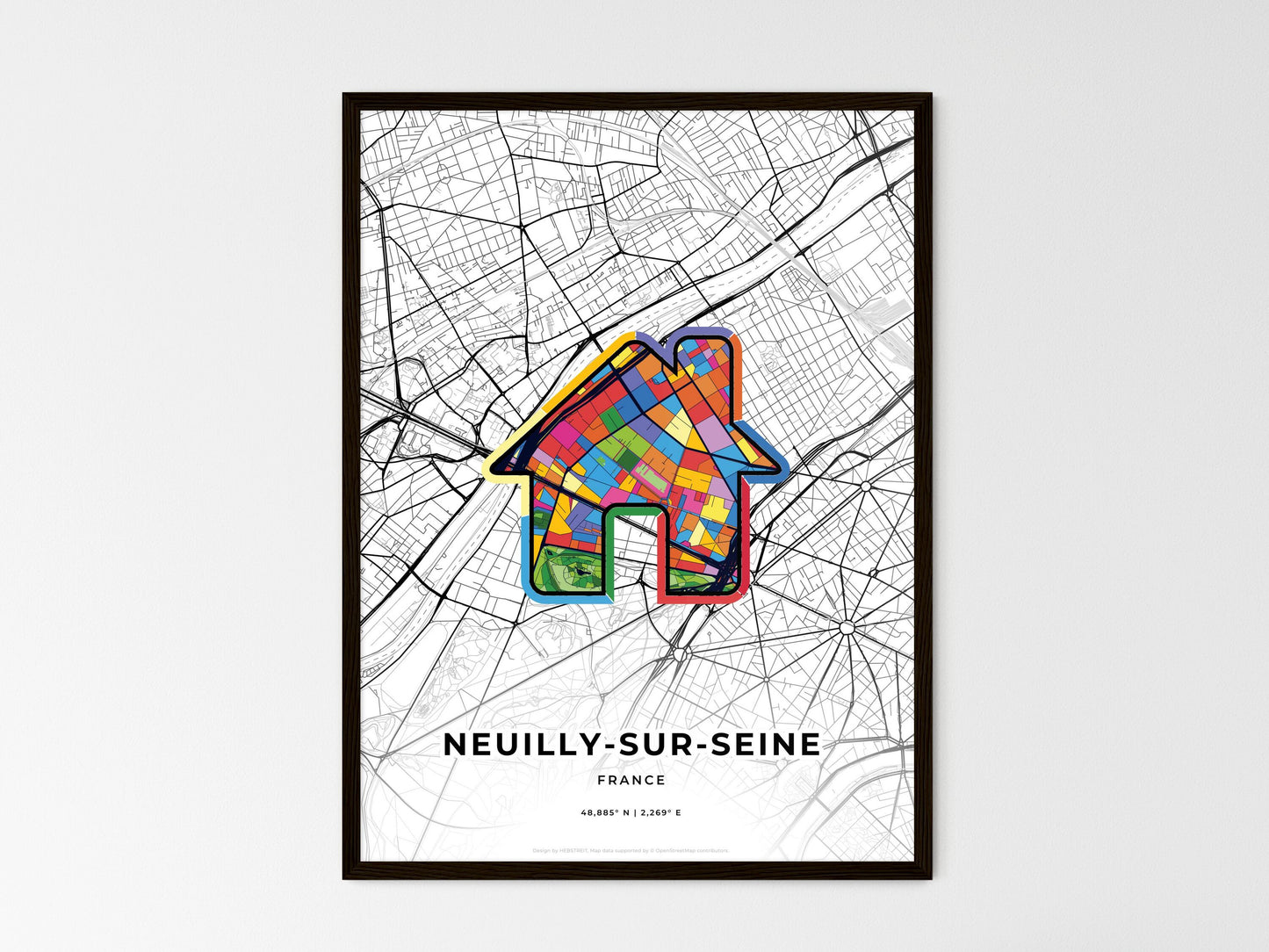 Neuilly-Sur-Seine France wedding art map with home icon