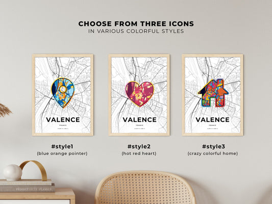 Valence France maps with colorful icons