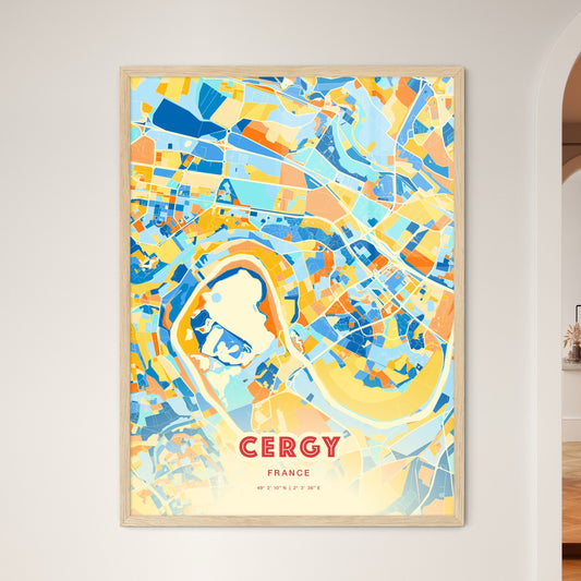 Colorful Cergy France Fine Art Map Blue Orange