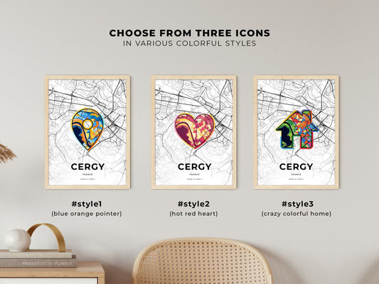 Cergy France maps with colorful icons