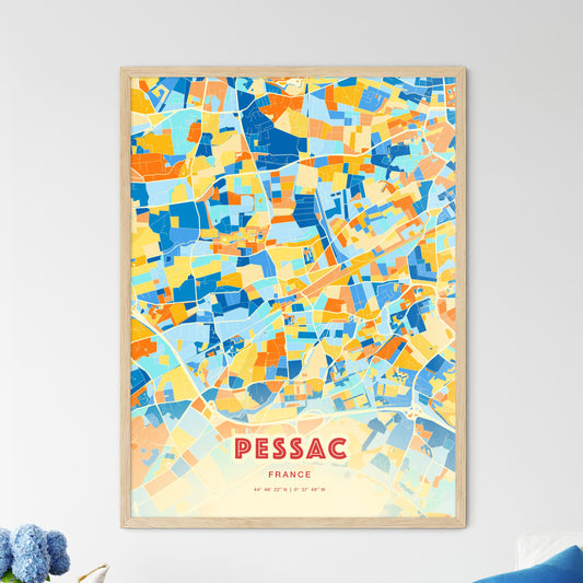 Colorful Pessac France Fine Art Map Blue Orange