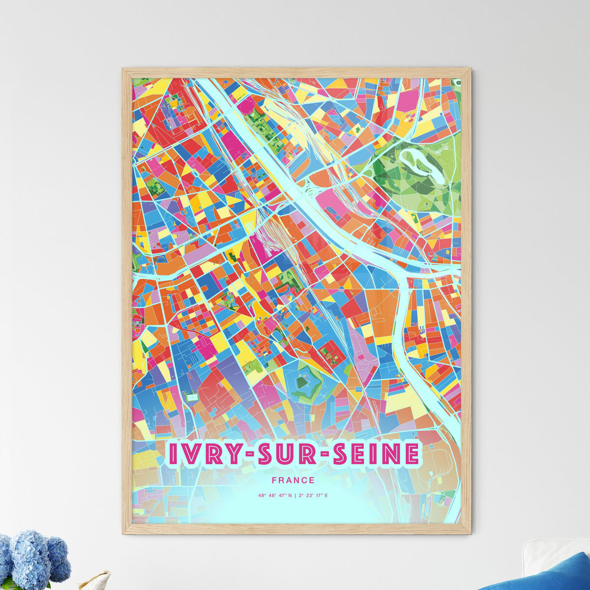 Colorful IVRY-SUR-SEINE FRANCE Fine Art Map Crazy Colors