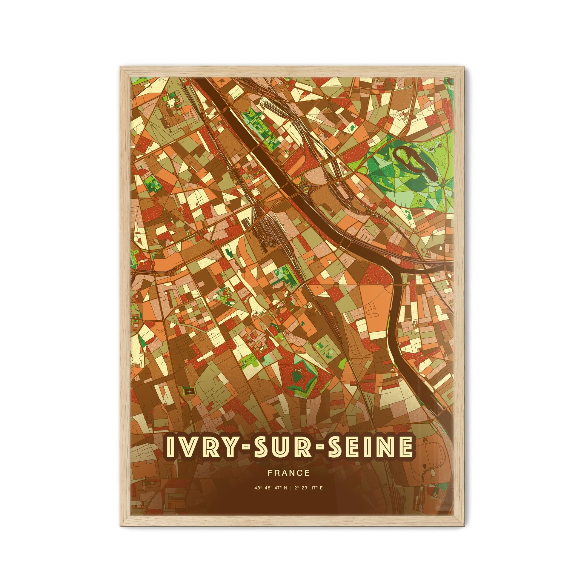 Colorful IVRY-SUR-SEINE FRANCE Fine Art Map Farmhouse