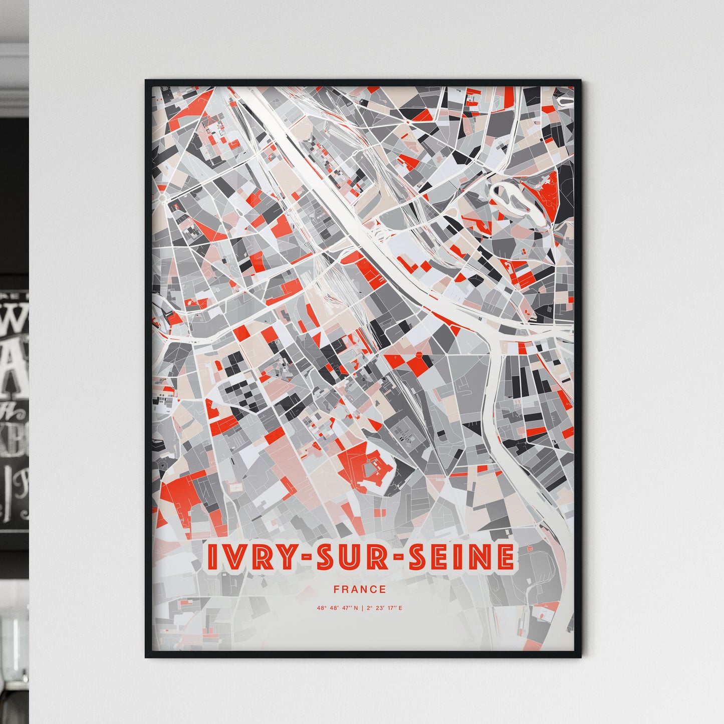 Colorful IVRY-SUR-SEINE FRANCE Fine Art Map Modern