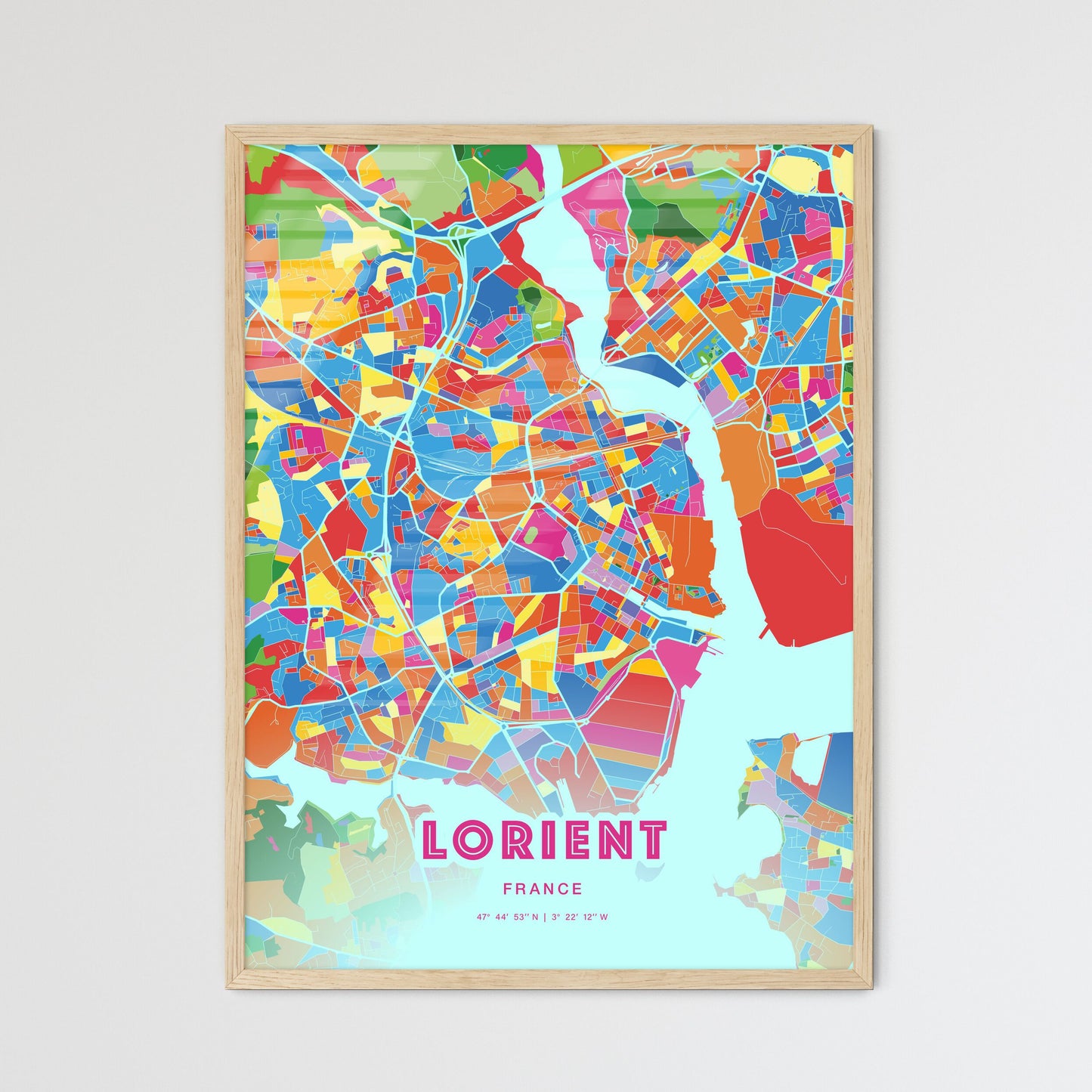 Colorful LORIENT FRANCE Fine Art Map Crazy Colors
