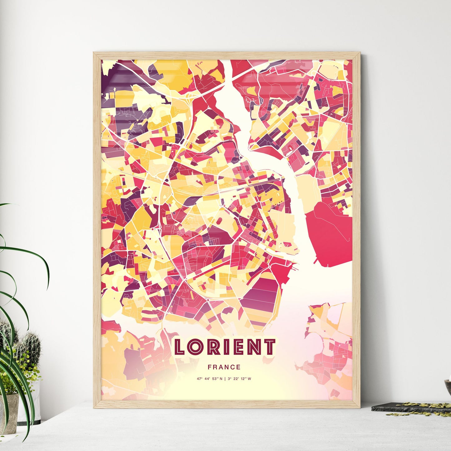 Colorful LORIENT FRANCE Fine Art Map Hot Red