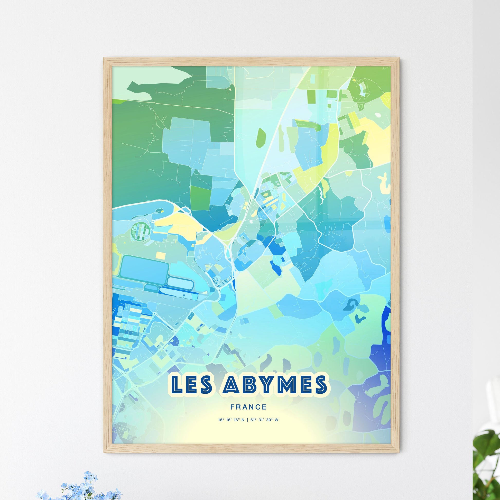 Colorful LES ABYMES FRANCE Fine Art Map Cool Blue