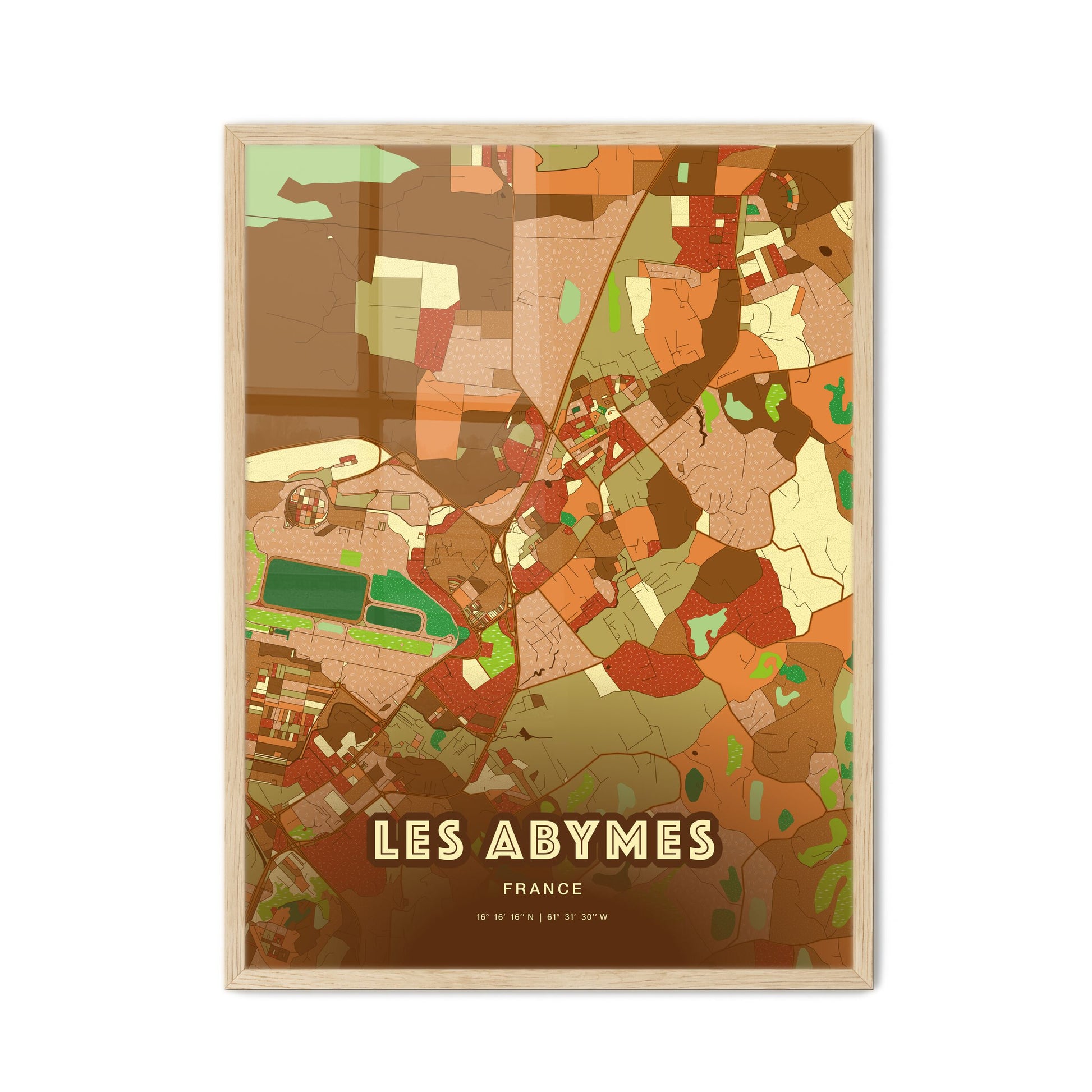 Colorful LES ABYMES FRANCE Fine Art Map Farmhouse